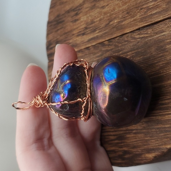Titanium obsidian wire wrapped heavy double‎ tier pendant rare find!